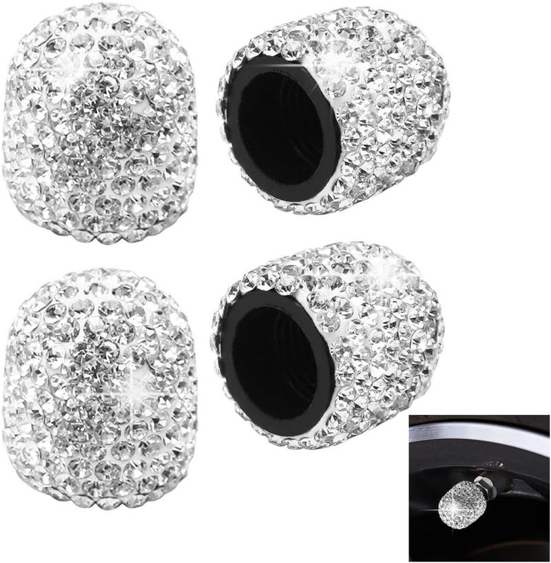 SUMAJU 4 Pack Bling Valve Stem Caps, Sparkling White Handmade Crystal Rhinestone Car Tire Valve Caps Bling Car Stem Covers Xmas Decor Chrome Attractive Dustproof - Image 2